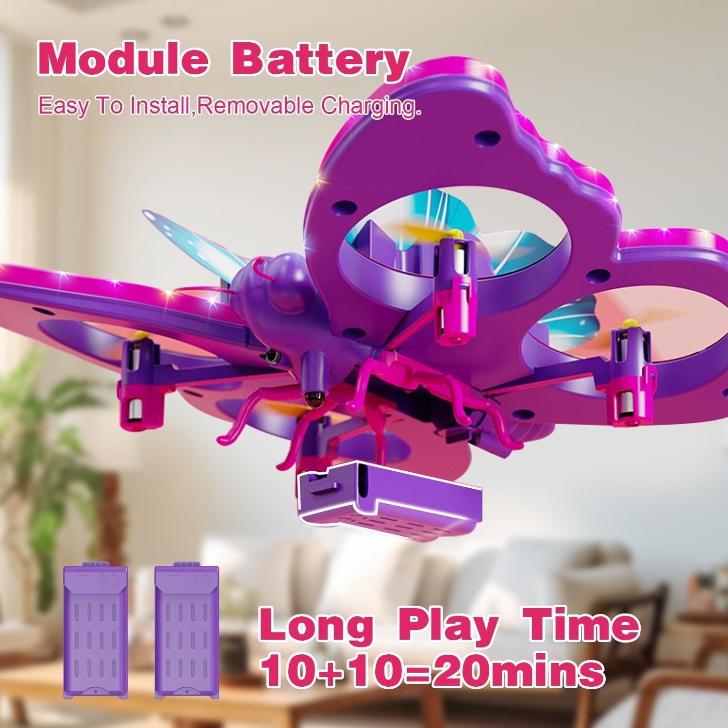 Glitter Butterfly Remote Control 2.4GHz with LED Lights – Safe for Ages 6+