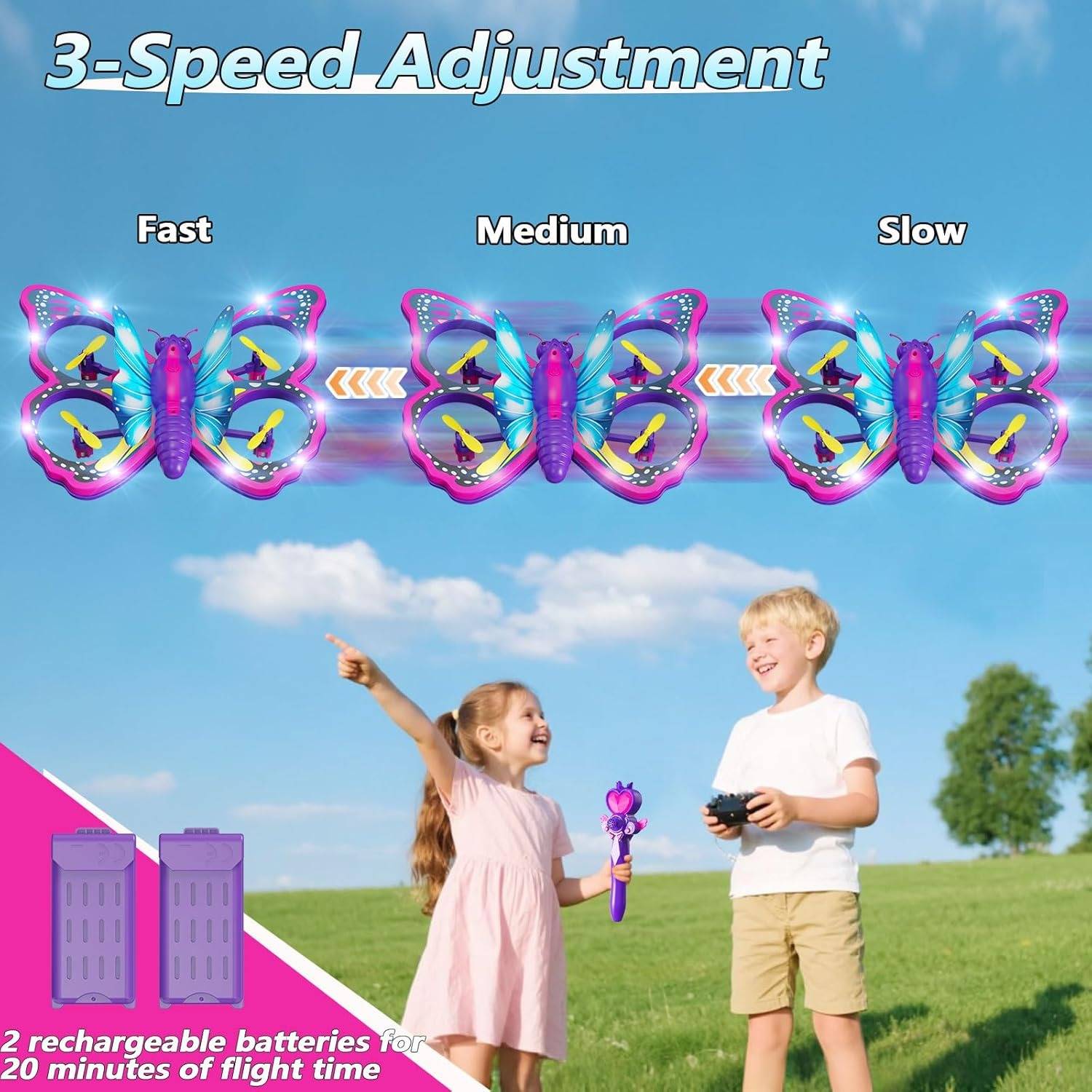 Glitter Butterfly Remote Control 2.4GHz with LED Lights – Safe for Ages 6+
