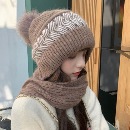 Warm Reversible Wool Scarf Hat Set