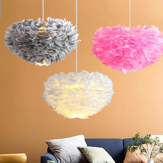 Fluffy White Faux Feather Ceiling Lamp - Pexav
