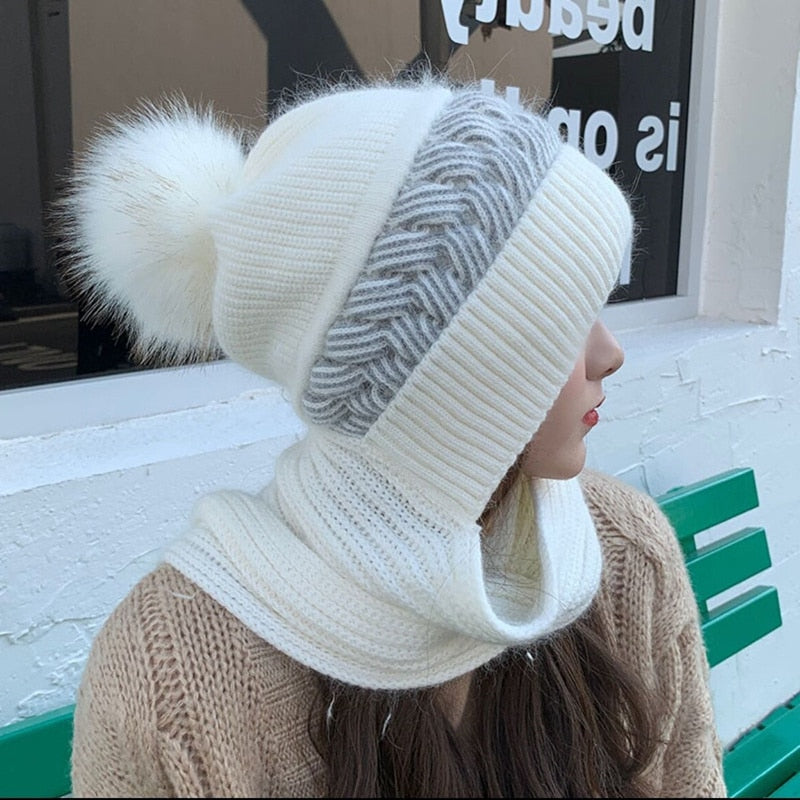 Warm Reversible Wool Scarf Hat Set - Pexav