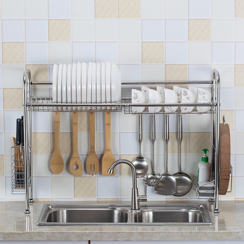 Space Saving Stainless Steel Kitchen Dish Rack Organizer