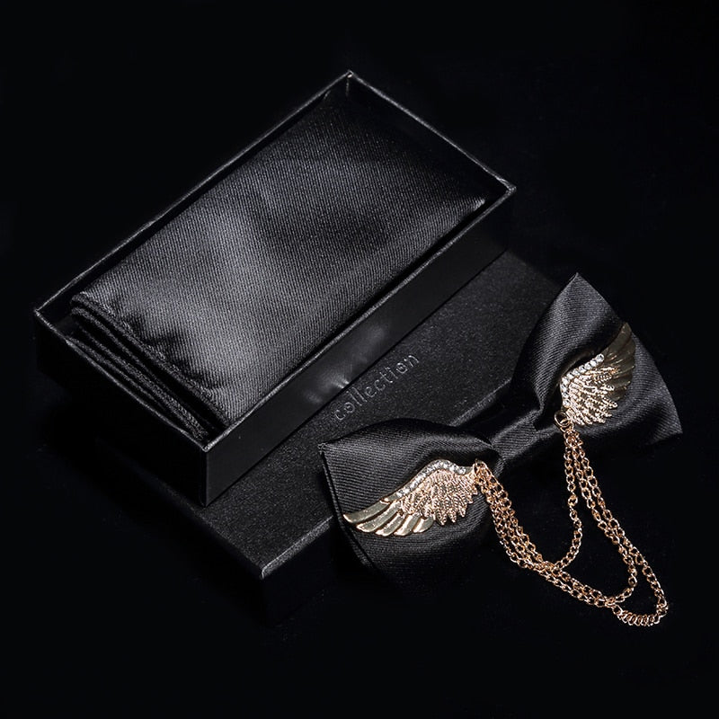 Men's Silver Bow Tie Accessory Set