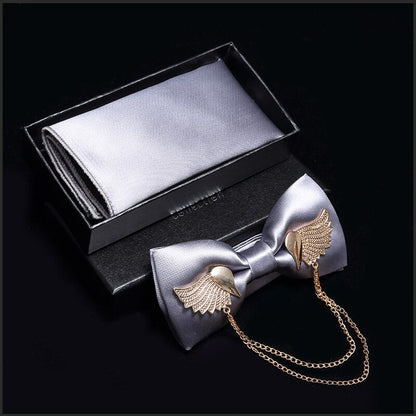 Men's Silver Bow Tie Accessory Set