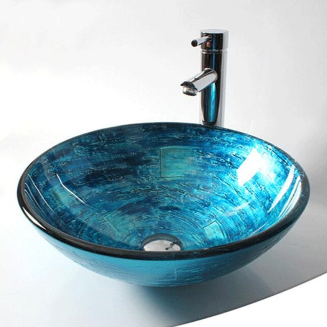 Classic Round Glass Bathroom Vessel Sink - Pexav