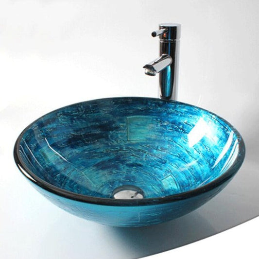 Classic Round Glass Bathroom Vessel Sink - Pexav
