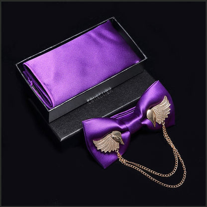 Men's Silver Bow Tie Accessory Set