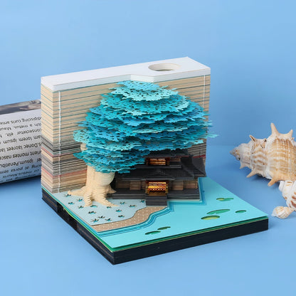 Handcrafted 3D Glowing Calendar – Eco-Friendly Blue Castle Notepad with Artistic Design and Soft Illumination 1