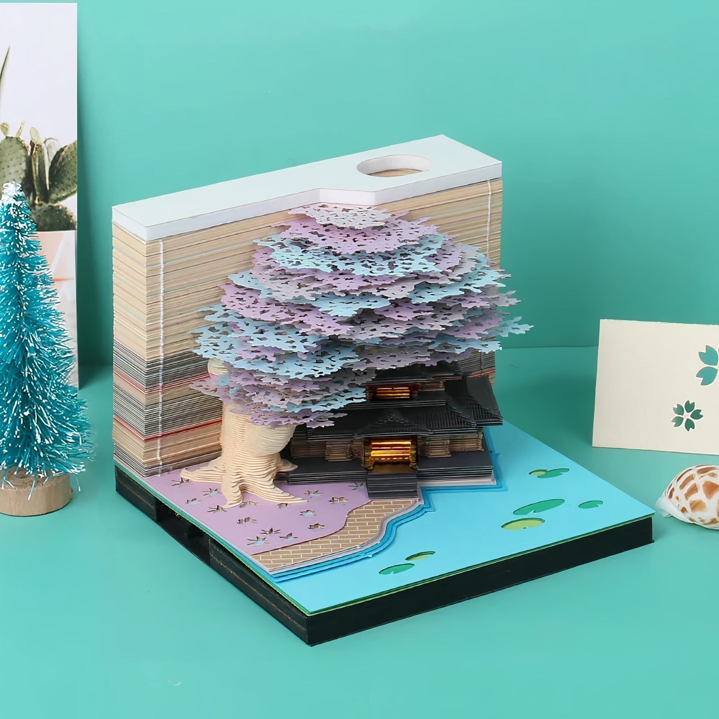 Handcrafted 3D Glowing Calendar – Eco-Friendly Blue Castle Notepad with Artistic Design and Soft Illumination 3