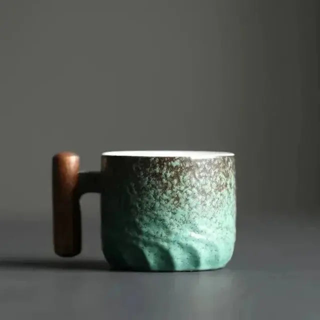 Handcrafted Ceramic Coffee Mug with Wooden Handle – 80ml Espresso Cup for Coffee and Tea 4