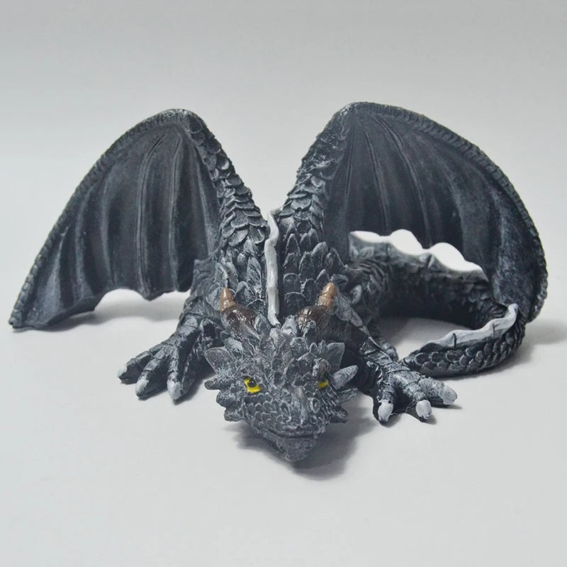 Handmade Resin Squatting Dragon Statue for Garden and Home Decor