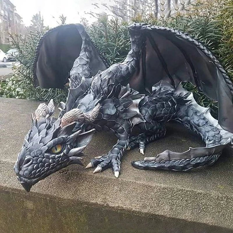 Handmade Resin Squatting Dragon Statue for Garden and Home Decor