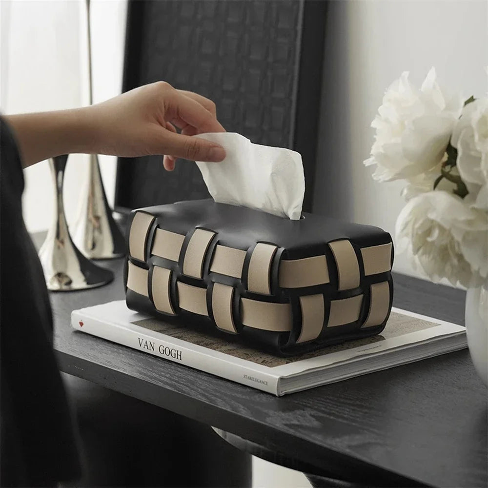 Simple Faux Leather Tissue Box Case - Pexav
