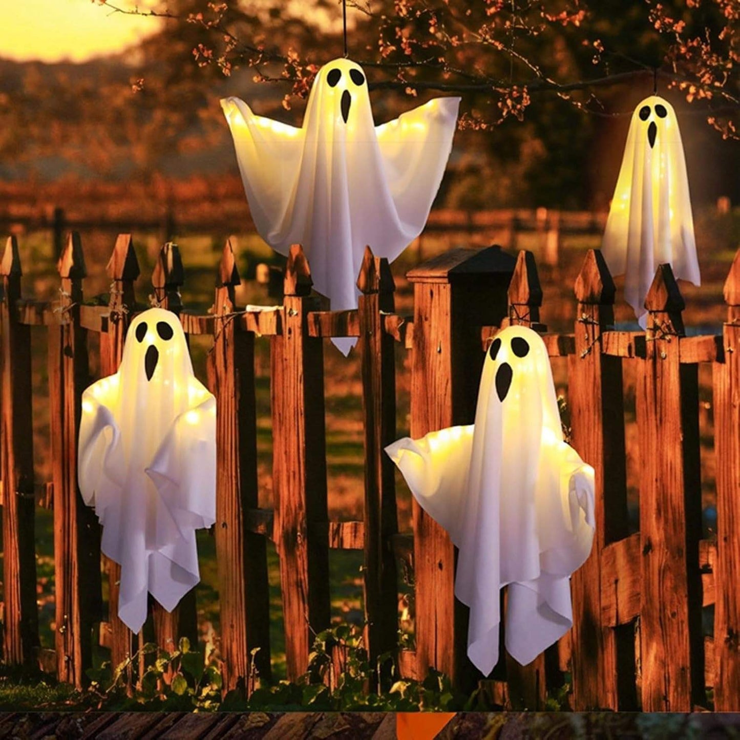 Hanging Halloween Lighted Ghost Decoration with 3 Lighting Modes, Battery Powered for Indoor & Outdoor Use