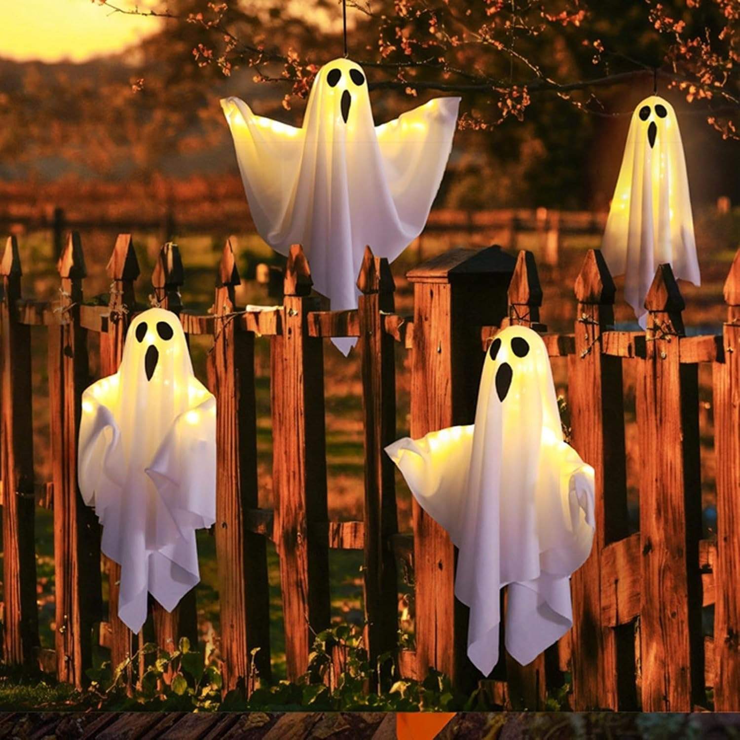 Hanging Halloween Lighted Ghost Decoration with 3 Lighting Modes, Battery Powered for Indoor & Outdoor Use