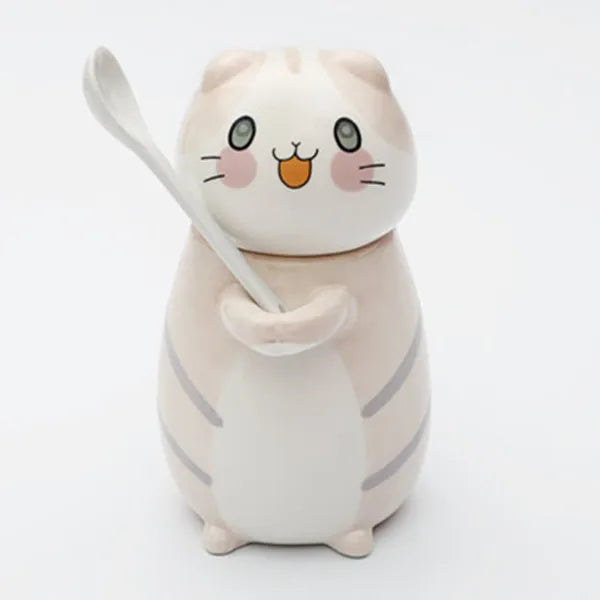 Funny Cat Stoneware Coffee Mug with Spoon