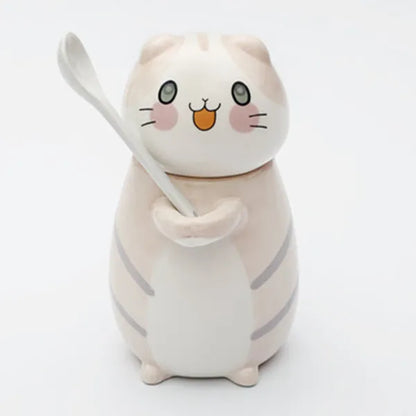Funny Cat Stoneware Coffee Mug with Spoon
