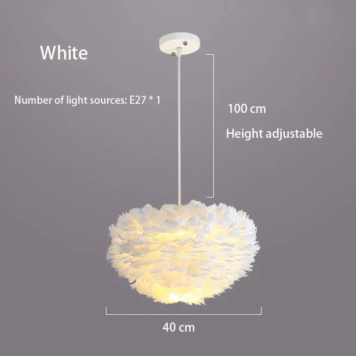 Fluffy White Faux Feather Ceiling Lamp