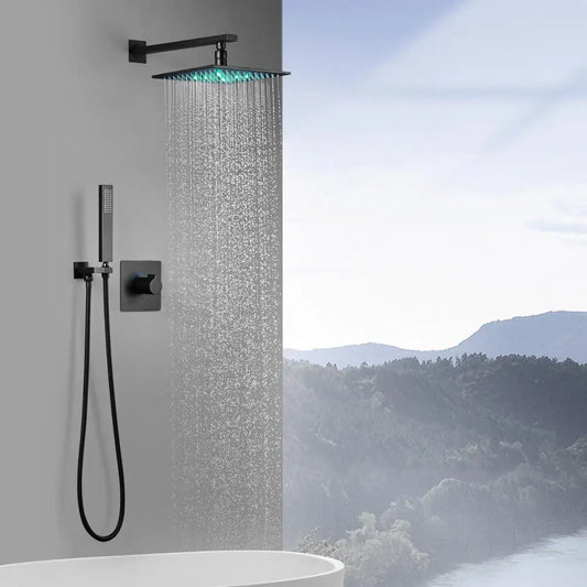Sleek Black Luxury LED Rain Shower Head Set - Pexav