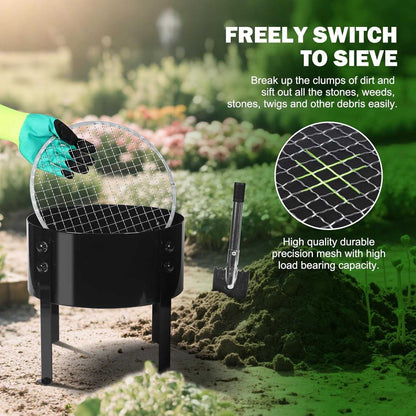 Heavy-Duty Rotary Soil Sifter – Garden Soil Sieve for Potting, Compost & Dirt Filtering
