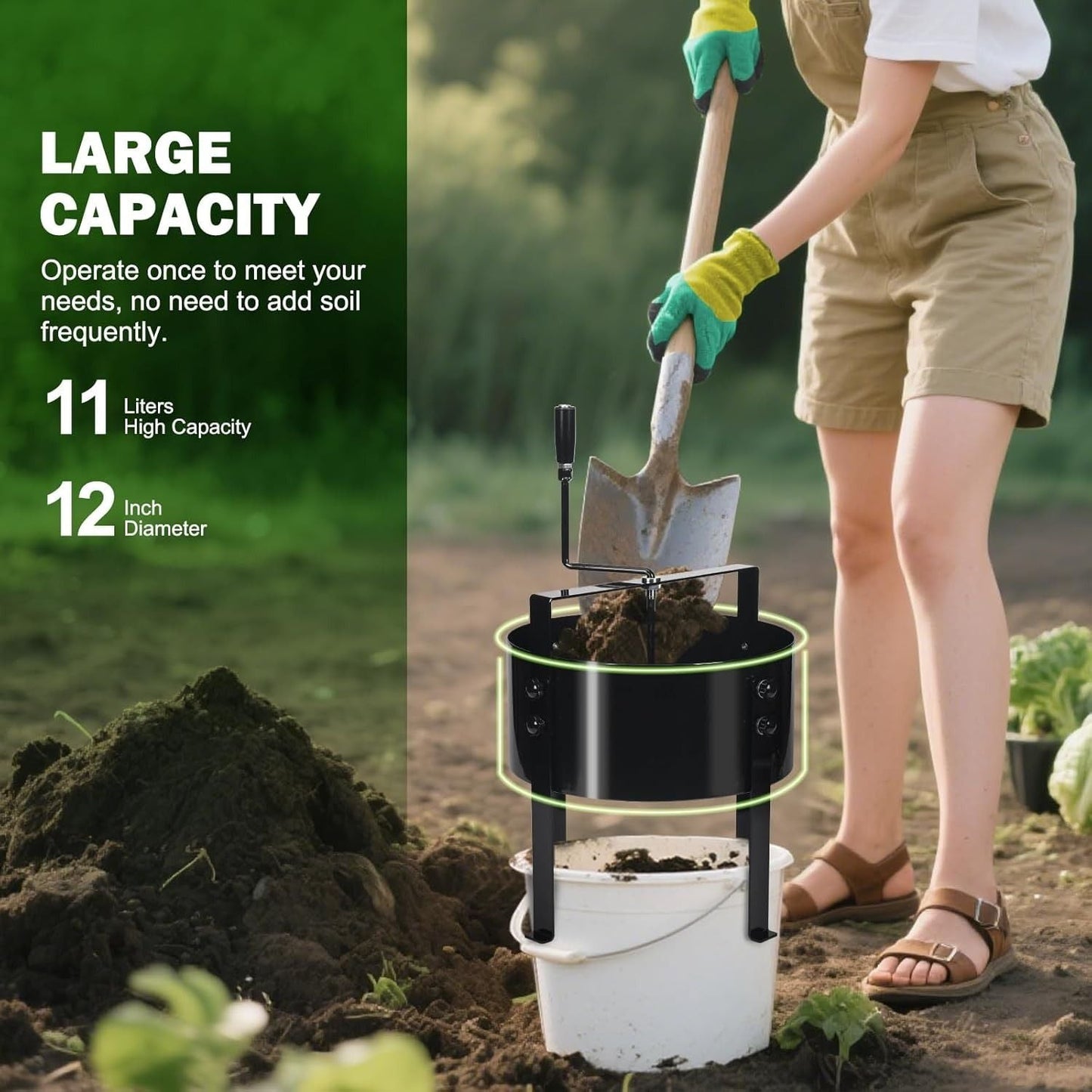 Heavy-Duty Rotary Soil Sifter – Garden Soil Sieve for Potting, Compost & Dirt Filtering