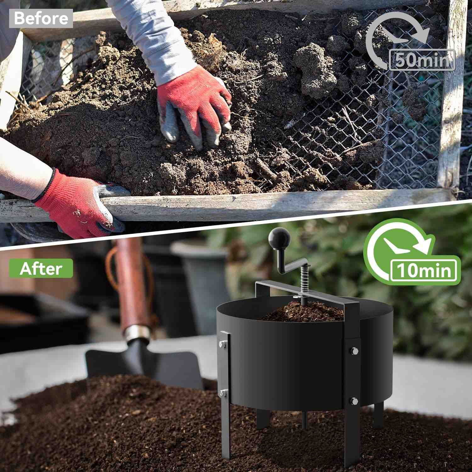 Heavy-Duty Rotary Soil Sifter – Garden Soil Sieve for Potting, Compost & Dirt Filtering
