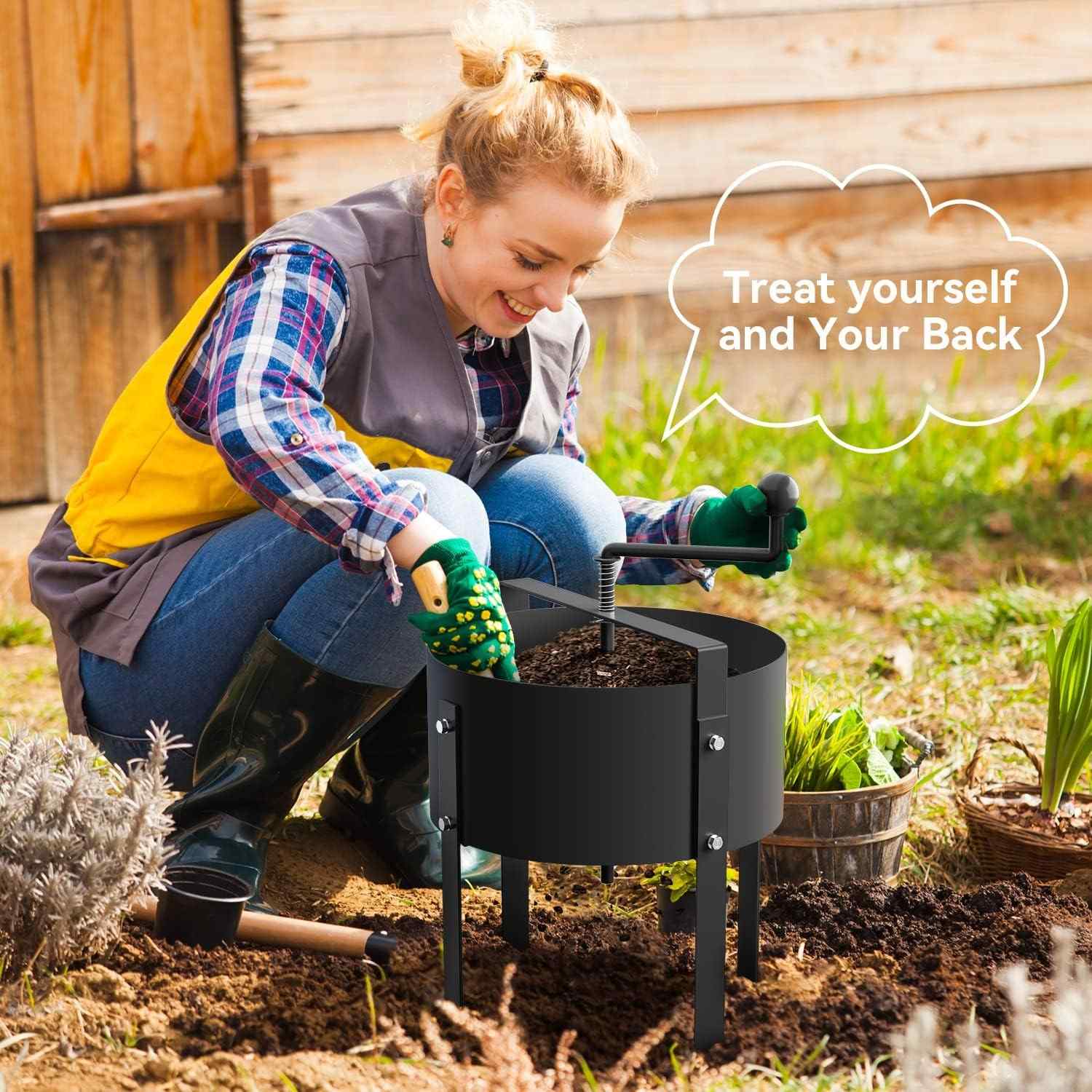 Heavy-Duty Rotary Soil Sifter – Garden Soil Sieve for Potting, Compost & Dirt Filtering