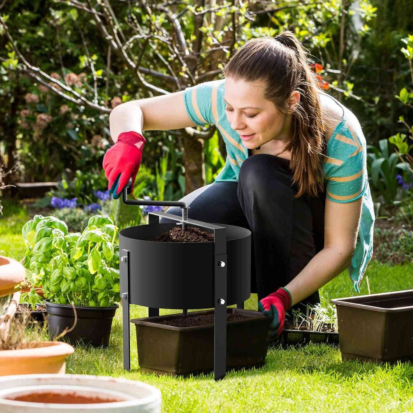 Heavy-Duty Rotary Soil Sifter – Garden Soil Sieve for Potting, Compost & Dirt Filtering
