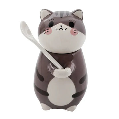 Funny Cat Stoneware Coffee Mug with Spoon