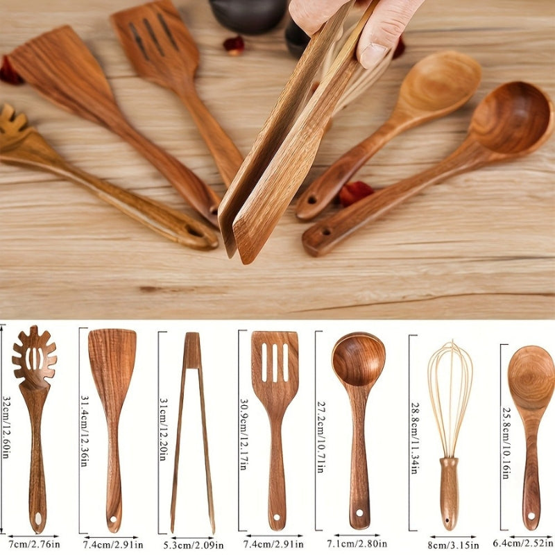 Premium Wood Kitchen Tool Set 7 Piece Non Stick Friendly