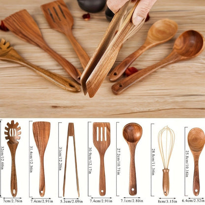 Premium Wood Kitchen Tool Set 7 Piece Non Stick Friendly