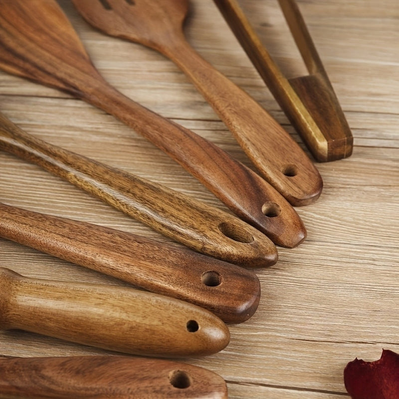 Premium Wood Kitchen Tool Set 7 Piece Non Stick Friendly