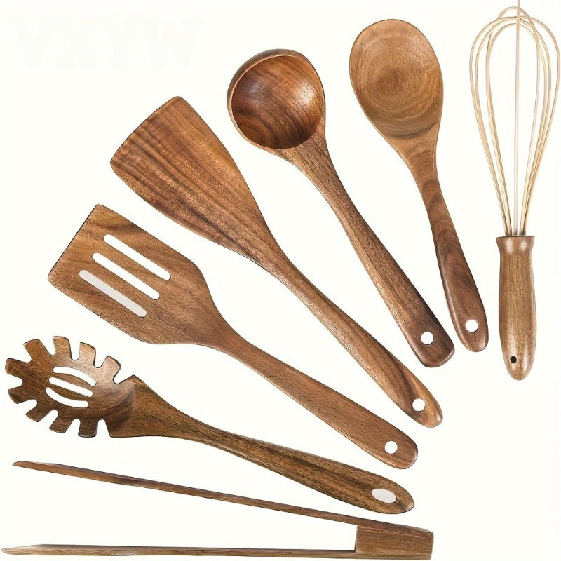 Premium Wood Kitchen Tool Set 7 Piece Non Stick Friendly