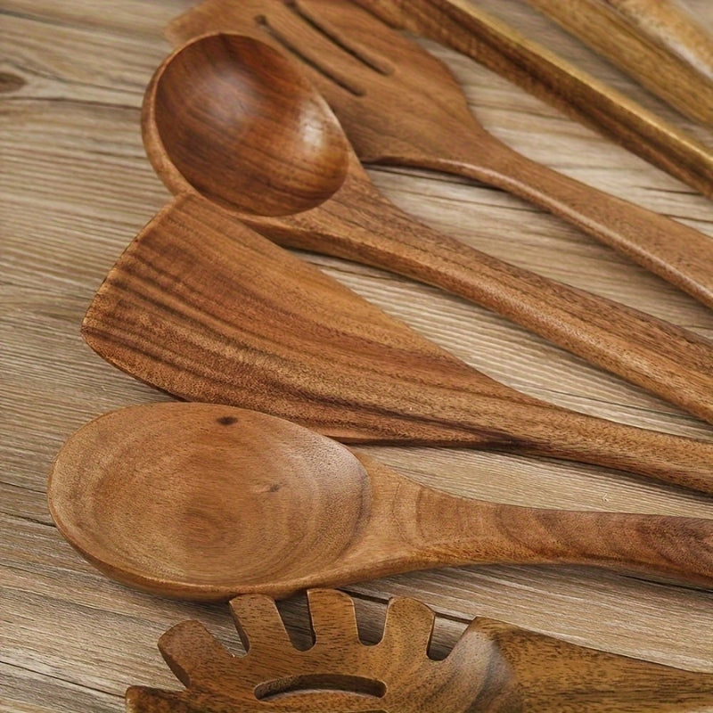 Premium Wood Kitchen Tool Set 7 Piece Non Stick Friendly