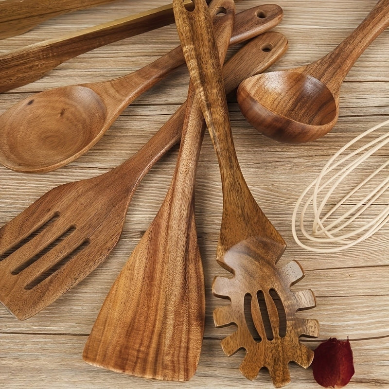 Premium Wood Kitchen Tool Set 7 Piece Non Stick Friendly