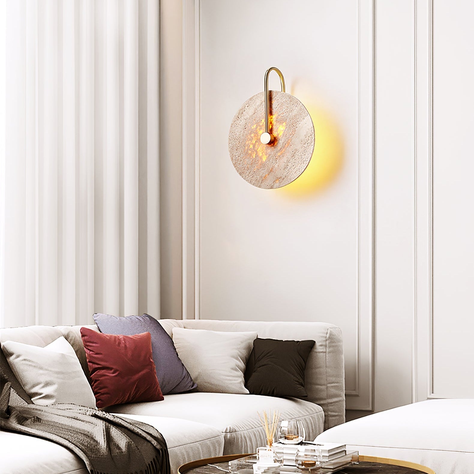 Hook Wall Lamp with Yellow Travertine Shade – Elegant Indoor Wall Sconce Lighting Fixture 5