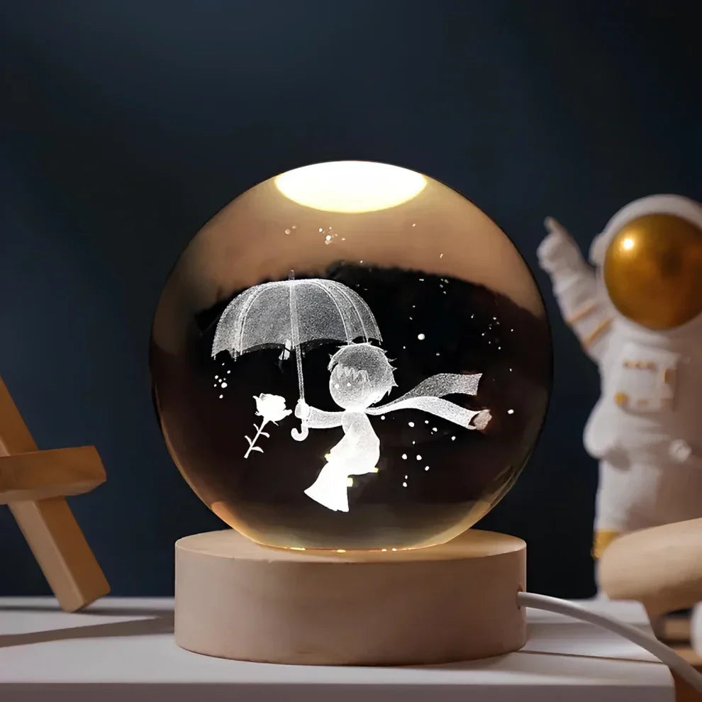Illuminated Crystal Ball Lamp with 3D Laser Art – Warm White Ambient Light for Relaxation and Elegant Home Decor 9