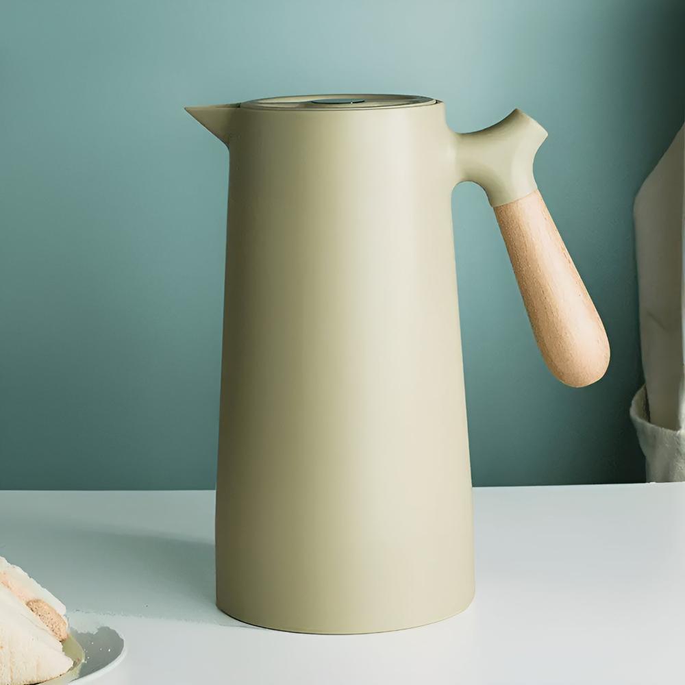 Thermal Coffee Carafe with Wood Grip - 1L Leakproof Server - Pexav