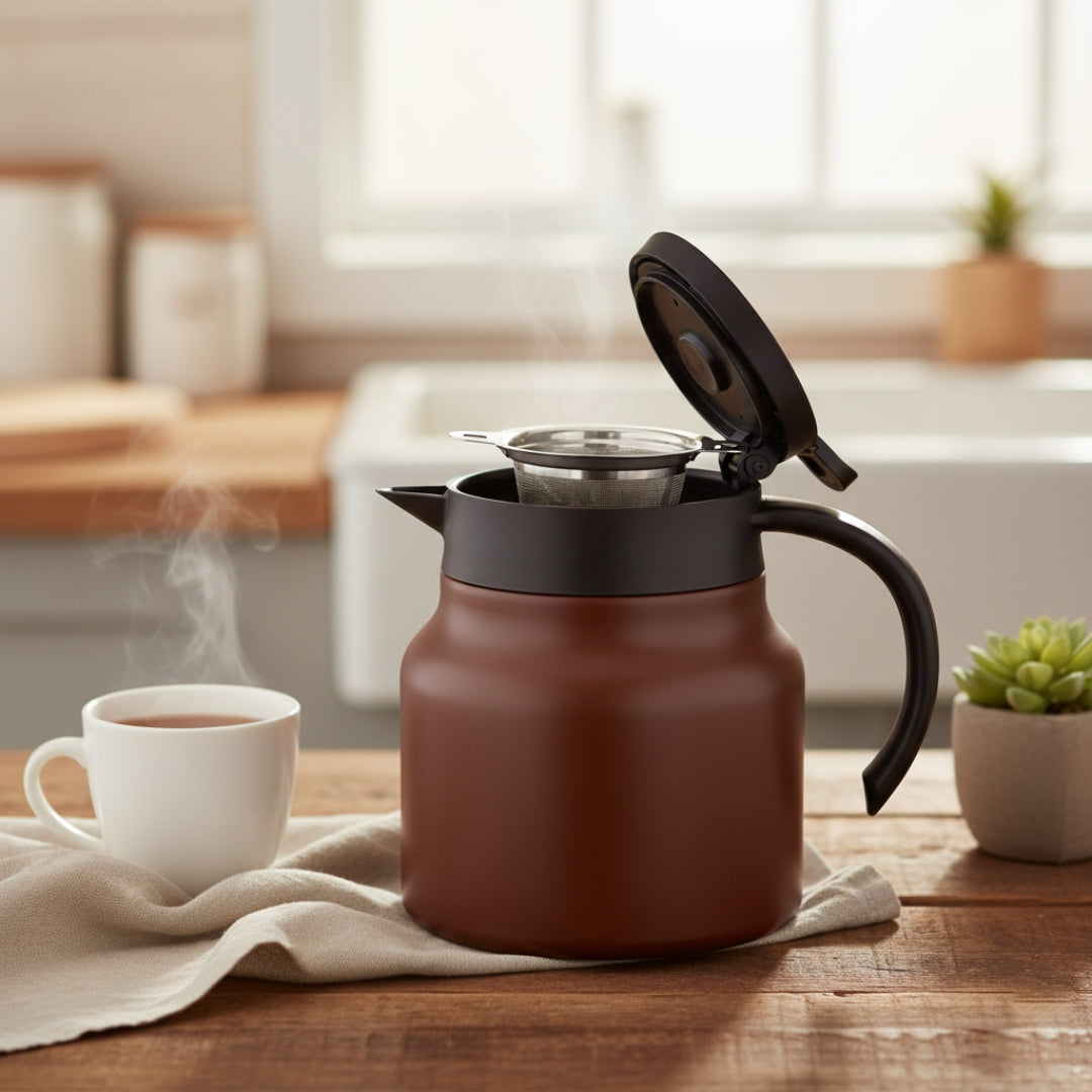 Thermal Teapot with Strainer - Durable Steel and Ceramic Interior - Pexav