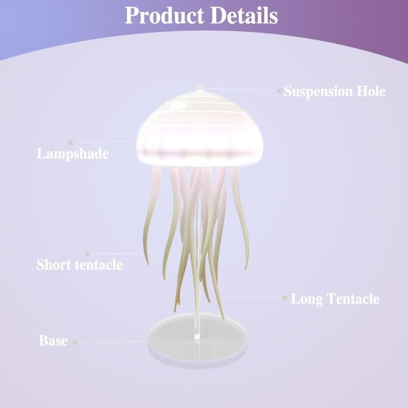Jellyfish Realistic Night Light Ocean Hanging Lamp Perfect Gift - Color-Changing , Rechargeable, Soothing Ambience