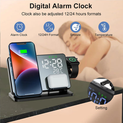 Compact Triple Charging Pad with Clock for iPhone & Accessories
