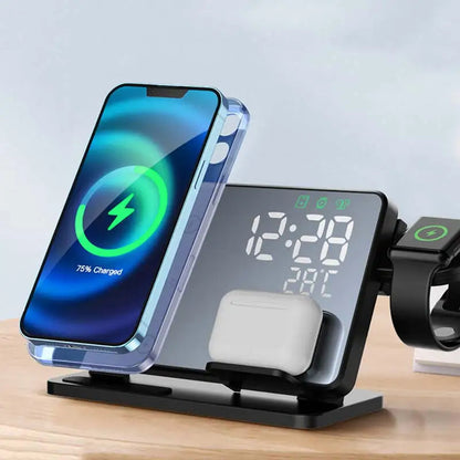Compact Triple Charging Pad with Clock for iPhone & Accessories - Pexav