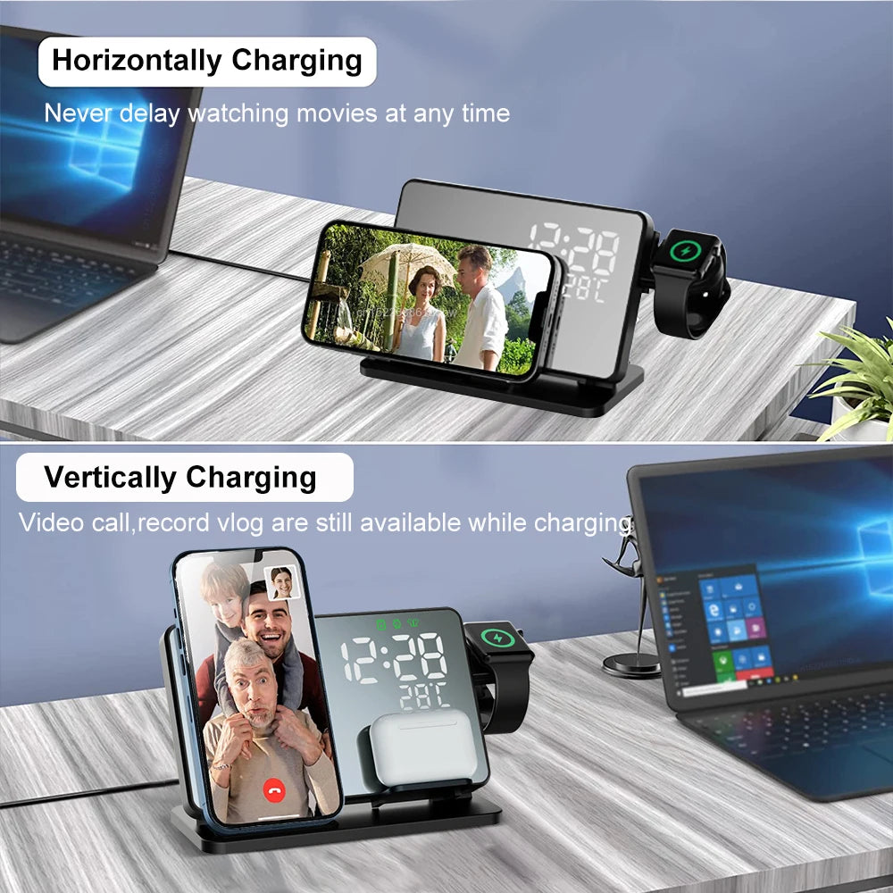 Compact Triple Charging Pad with Clock for iPhone & Accessories