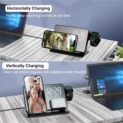 Compact Triple Charging Pad with Clock for iPhone & Accessories