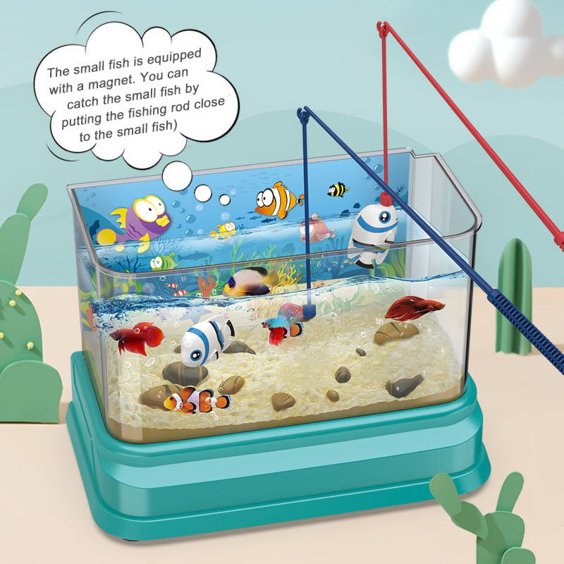 Kids Electric Fish Tank Toy with LED Lights, Fishing & Feeding, Encourages Exploration, Safe for Ages 3+