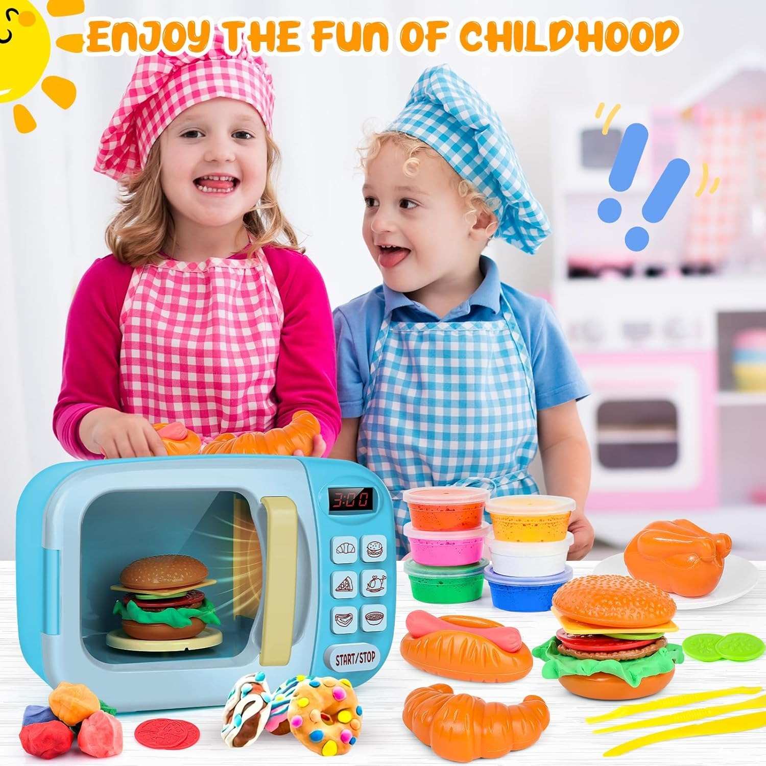 Kitchen Electric Microwave Play Set with Realistic Light, Sound & Accessories Included