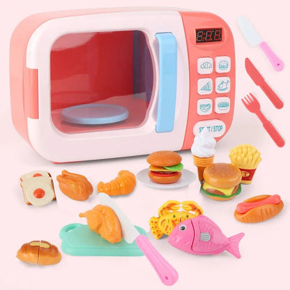 Kitchen Electric Microwave Play Set with Realistic Light, Sound & Accessories Included