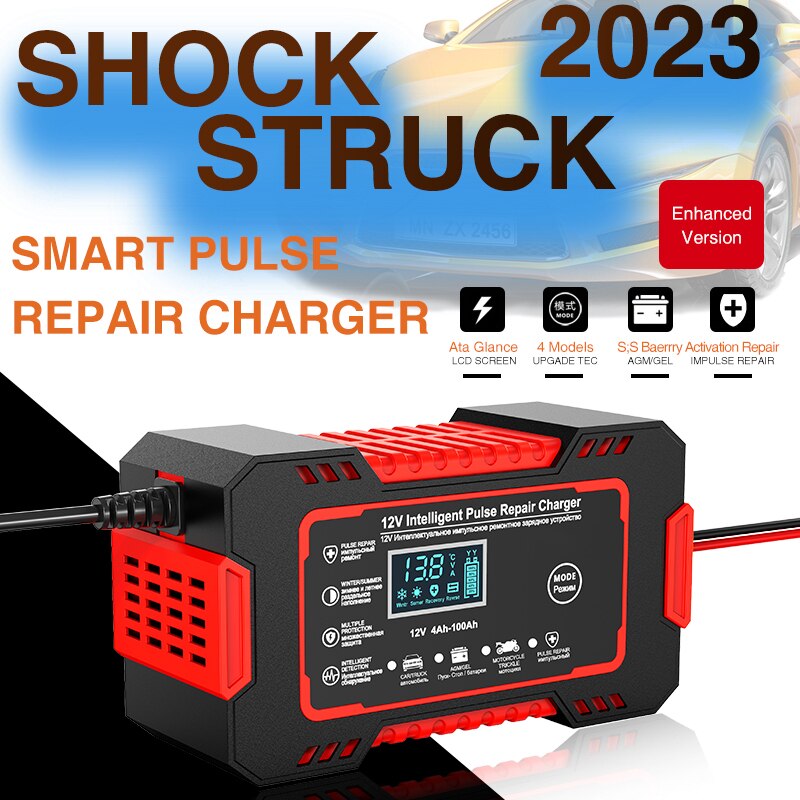 Compact 12V 6A Auto Battery Charger with LCD Screen