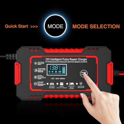 Compact 12V 6A Auto Battery Charger with LCD Screen