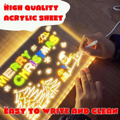 LED Drawing Board for Creative Kids, Glowing Notes, Rewritable, USB Powered, Great Gift Idea